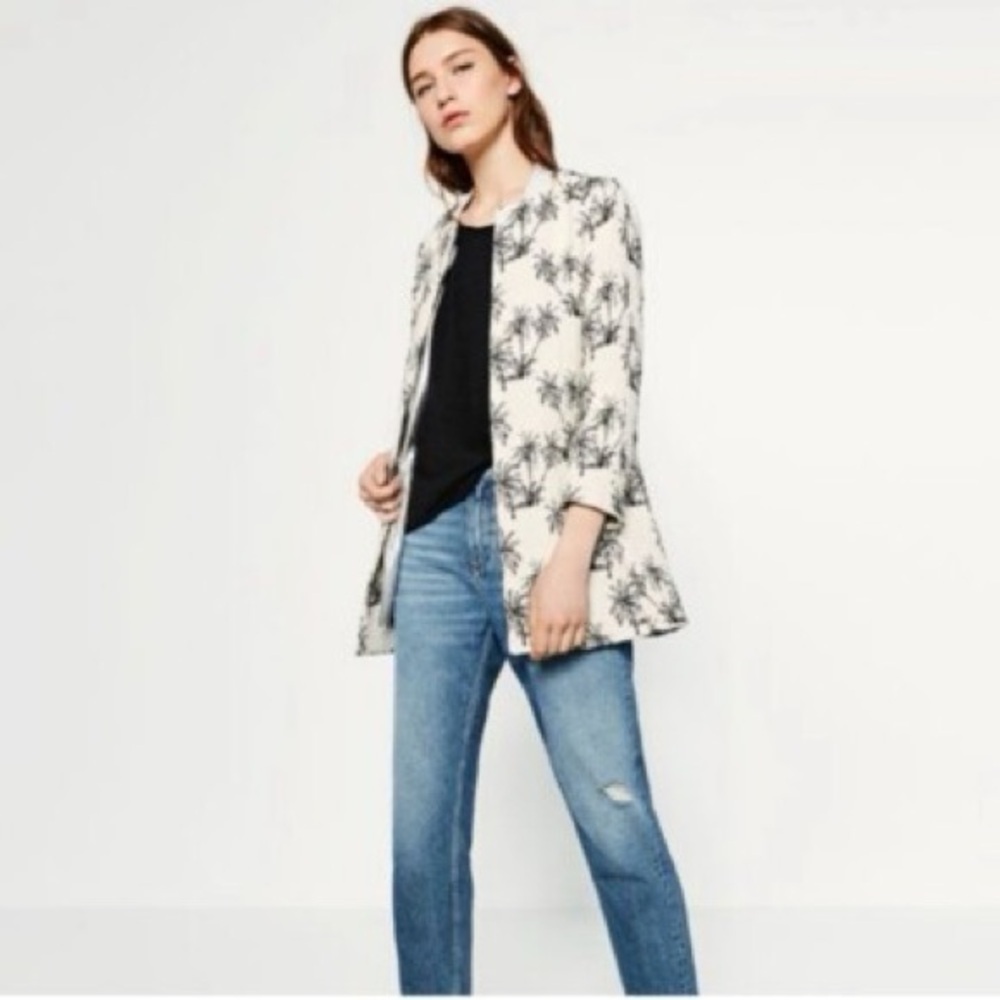 Zara Black and White Palm Tree Patterned Blazer size Large